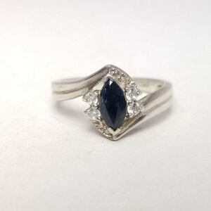 Vintage Sterling Silver Dark Blue Marquise Shape Ring, Size 7 Band, Estate